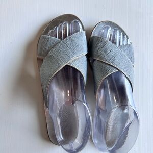 Gray Sandals with Cross-Strap Design and Flat Sole